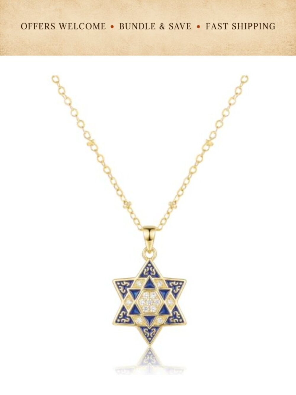 Star of David Necklace Gold Plated Hexagon Chain Jewish Pendant Gift